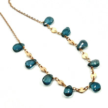 Load image into Gallery viewer, 18k rose gold long 17.3&quot; 44cm necklace london blue topaz drops, 1mm rolo chain
