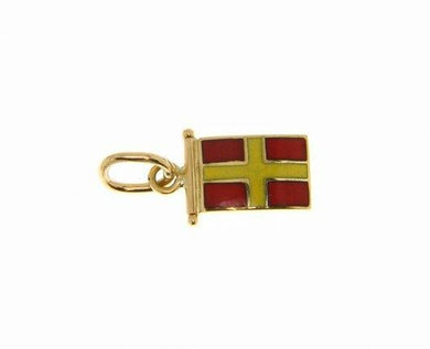 18k yellow gold nautical glazed flag letter r pendant charm medal enamel Italy.