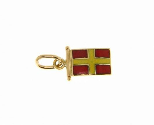 18k yellow gold nautical glazed flag letter r pendant charm medal enamel Italy.