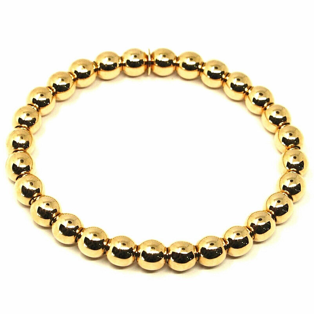18k yellow gold bracelet, semirigid, elastic, big 6 mm smooth balls spheres.