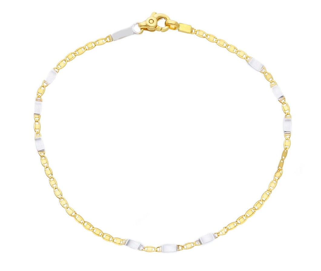 18K YELLOW WHITE GOLD FLAT BRACELET 2mm SMALL OVALS AND PLATES, LENGTH 8.3