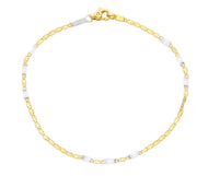 18K YELLOW WHITE GOLD FLAT BRACELET 2mm SMALL OVALS AND PLATES, LENGTH 8.3