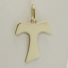 Load image into Gallery viewer, 18k yellow gold cross, Franciscan tau tao Saint Francis 1.1 inches made in Italy.
