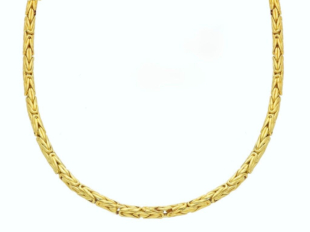 18k yellow gold rounded tubolar thin 2.5mm byzantine chain necklace, 45cm 18