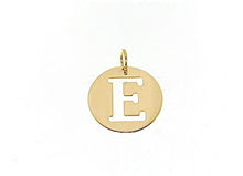 Load image into Gallery viewer, 18K YELLOW GOLD LUSTER ROUND MEDAL WITH LETTER E MADE IN ITALY DIAMETER 0.5 IN
