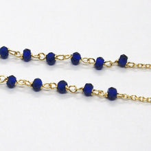 Load image into Gallery viewer, 18k yellow gold rosary necklace, faceted sapphire root, Cross &amp; miraculous medal
