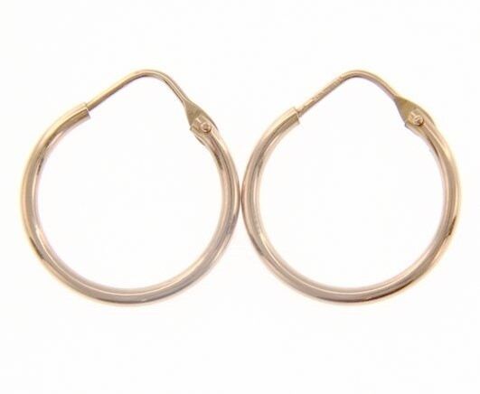 18k rose gold round circle earrings diameter 15 mm width 1.7 mm, made in Italy
