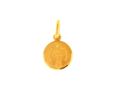 solid 18k yellow gold Our Madonna Virgin Mary Lady of Oropa 9mm round small medal pendant, very detailed.