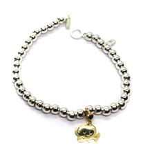 Load image into Gallery viewer, 925 STERLING SILVER SPHERES BRACELET, 9K YELLOW GOLD 12mm PUPPY OCTOPUS PENDANT
