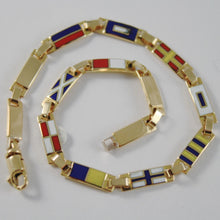 Load image into Gallery viewer, solid 18k yellow gold bracelet with flat glazed nautical flags, made in Italy.
