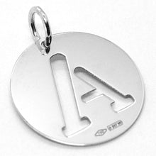 Load image into Gallery viewer, 18k white gold round medal with initial A letter A made in Italy diameter 0.5 in
