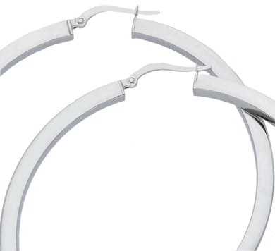 18k white gold circle earrings diameter 50 mm with square tube, made in Italy.