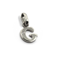 Load image into Gallery viewer, 18k white gold pendant charm small initial letter G, 10mm, 0.4&quot;, with diamond.
