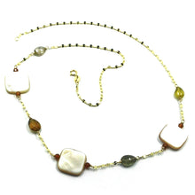 Load image into Gallery viewer, 18k yellow gold necklace oval chain, tourmaline drops, mother of pearl, 18&quot;.
