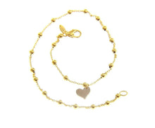 Load image into Gallery viewer, 18K YELLOW WHITE GOLD ANKLET 9.8&quot; 25cm WITH 2mm SPHERES BALLS AND HEART PENDANT

