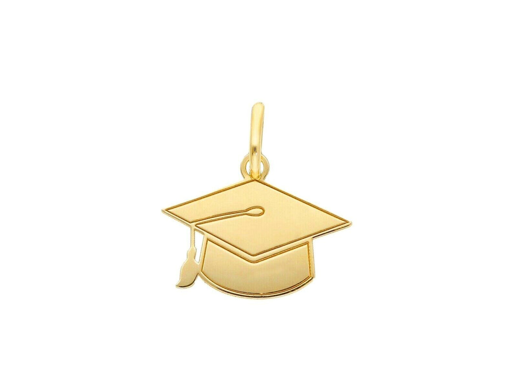 18k yellow gold 12mm square academic cap graduation hat flat smooth pendant.
