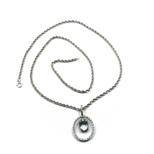 Load image into Gallery viewer, 18k white gold oval aquamarine 1.80 ct oval diamonds pendant rope chain necklace.
