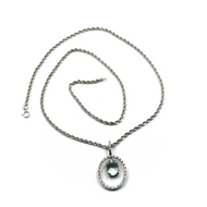 18k white gold oval aquamarine 1.80 ct oval diamonds pendant rope chain necklace.
