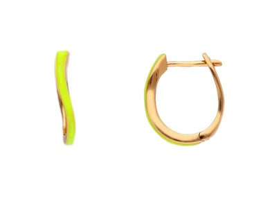 18K ROSE GOLD YELLOW FLUO ENAMEL HOOPS OVAL ONDULATE 15mm x 2mm EARRINGS.