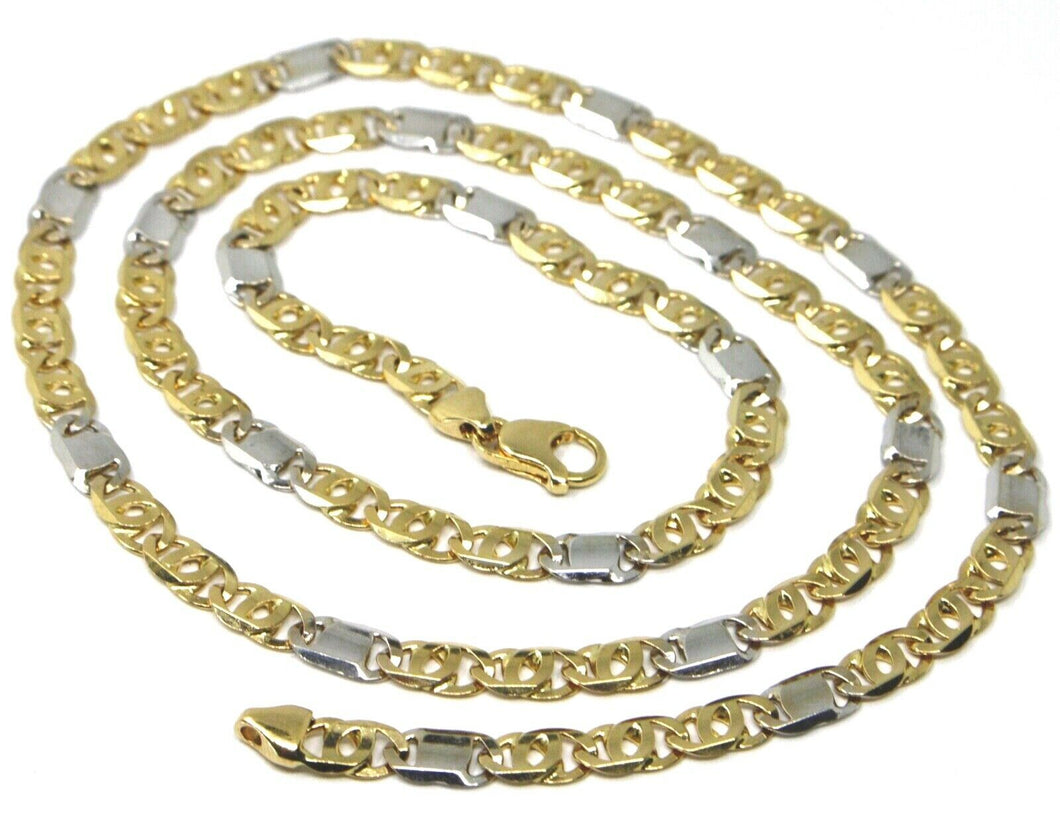 SOLID 18K YELLOW WHITE GOLD CHAIN TIGER EYE ALTERNATE 3+1 FLAT LINKS 5.5mm, 20
