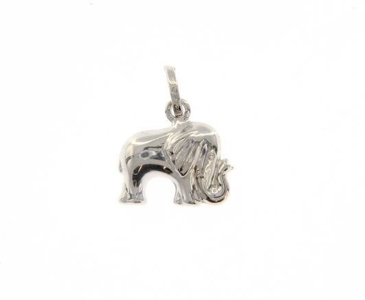 18k white gold rounded elephant pendant charm 17 mm smooth bright made in Italy