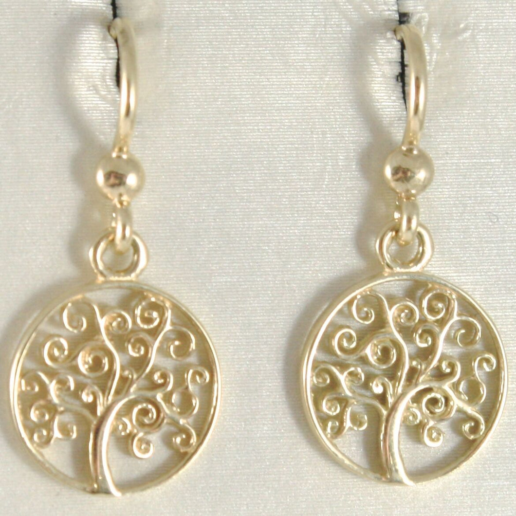 18K YELLOW GOLD PENDANT EARRINGS WITH BEAUTIFUL TREE OF LIFE, MADE IN ITALY