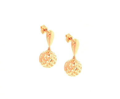 18k rose gold pendant earrings, 10mm worked shpere balls, length 20mm.
