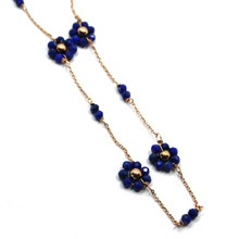 Load image into Gallery viewer, 18k rose gold 18&quot; faceted blue with lapis lazuli flowers rolo chain necklace.
