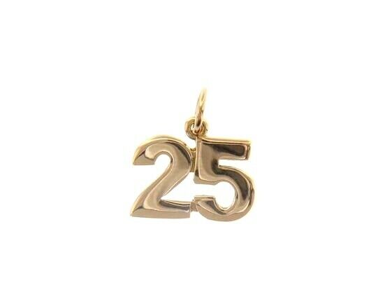 18k rose gold number 25 twenty five small pendant charm, 0.4
