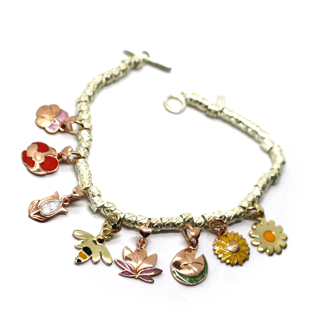 BRACELET & VIOLET WATER LILY TULIP POPPY SUNFLOWER LOTUS DAISY 9K GOLD PENDANTS.