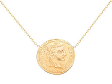 Load image into Gallery viewer, 18K YELLOW GOLD NECKLACE, ROMAN COIN, EMPEROR AUGUSTUS, ROLO CHAIN MADE IN ITALY
