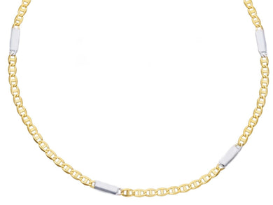 18K YELLOW WHITE GOLD FLAT CHAIN NECKLACE 2.5mm MARINER OVALS & PLATES, 24
