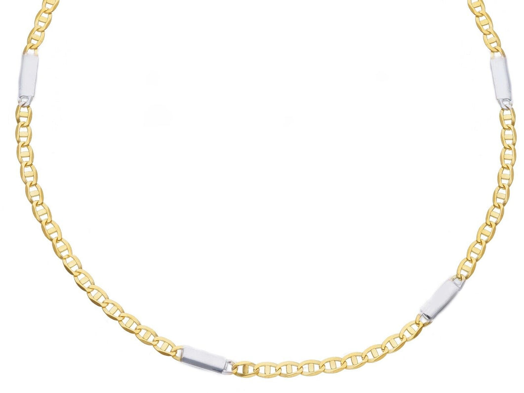 18K YELLOW WHITE GOLD FLAT CHAIN NECKLACE 2.5mm MARINER OVALS & PLATES, 24