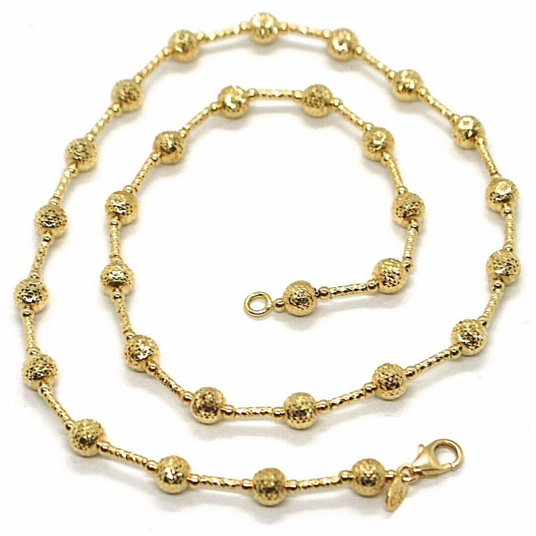 18K YELLOW GOLD CHAIN FINELY WORKED 5 MM BALL SPHERES AND TUBE LINK, 15.8 INCHES