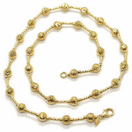 18K YELLOW GOLD CHAIN FINELY WORKED 5 MM BALL SPHERES AND TUBE LINK, 15.8 INCHES.