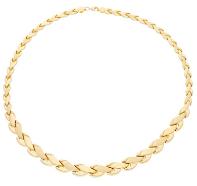 18K YELLOW GOLD FLAT 5-10mm ONDULATE SMOOTH AND SATIN FLOWER CHOKER NECKLACE.