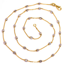 Load image into Gallery viewer, 18k rose &amp; white gold rolo alternate chain necklace 3mm faceted oval balls 18&quot;.
