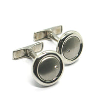 Load image into Gallery viewer, 18k white gold cufflinks, rounded button, smooth satin, diamonds made in Italy.
