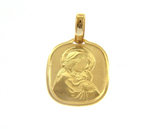 Load image into Gallery viewer, 18K YELLOW GOLD PENDANT SQUARE VIRGIN MARY AND JESUS 20mm MEDAL ENGRAVABLE.
