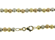 Load image into Gallery viewer, 18K YELLOW WHITE ROSE GOLD BALLS CHAIN WORKED SPHERES 4mm DIAMOND CUT, 20&quot;, 50cm
