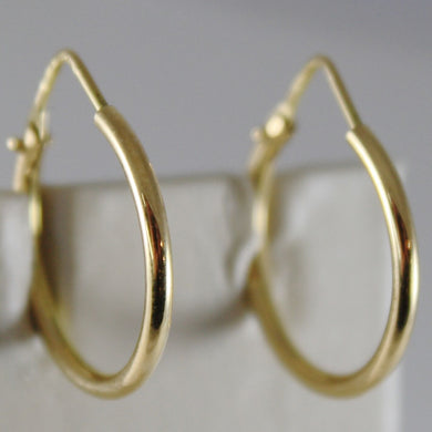 18K YELLOW GOLD EARRINGS LITTLE CIRCLE HOOP 19 MM 0.75 IN DIAMETER MADE IN ITALY.