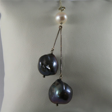SOLID 18K WHITE GOLD PENDANT, 2,76 2,09 In, WHITE PEARL AND 2 BAROQUE PEARLS..
