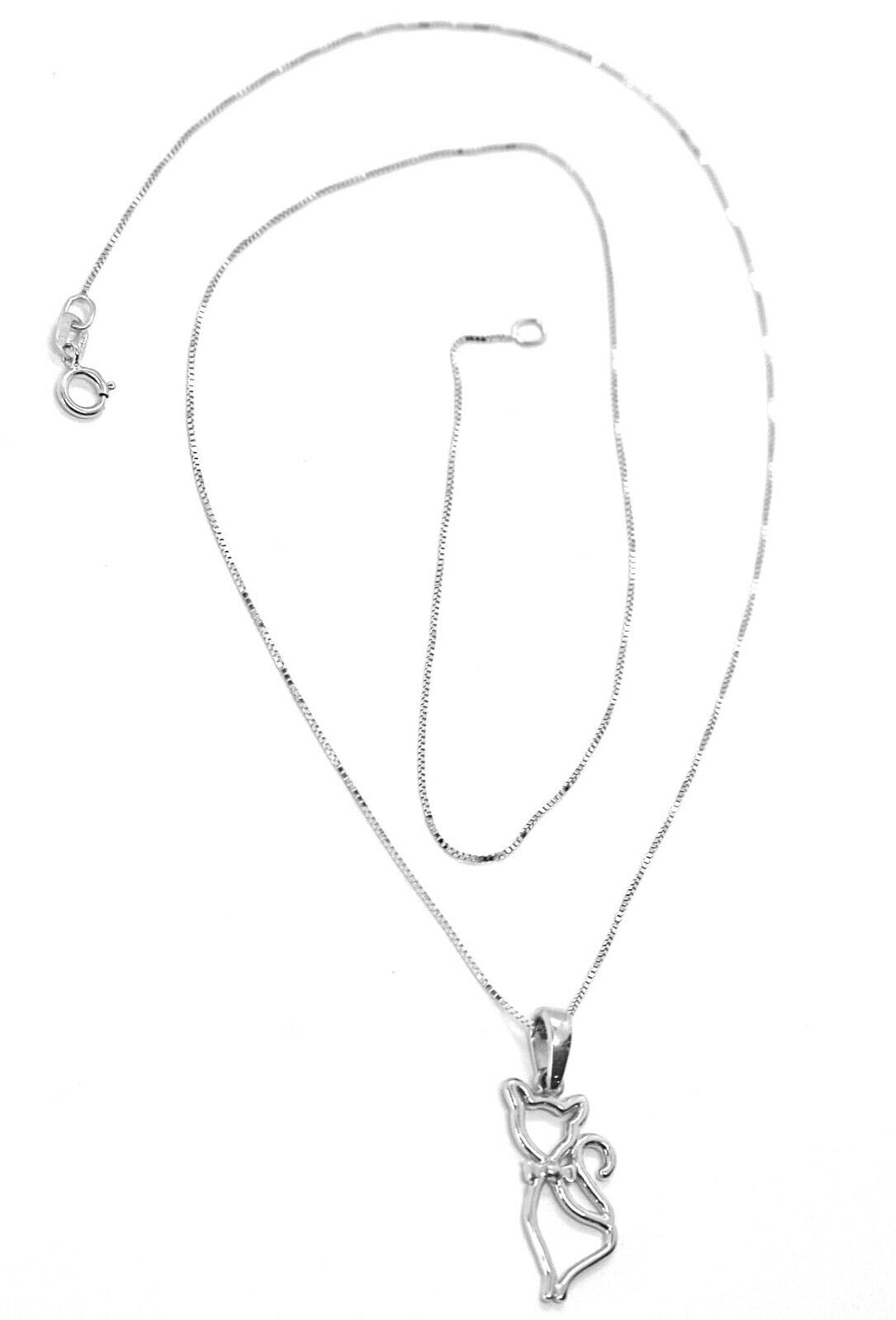 18k white gold mini necklace, cat pendant 0.7