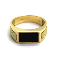 18K YELLOW GOLD MAN BAND 6mm THICK RING MODERN SQUARED RECTANGULAR BLACK ONYX.