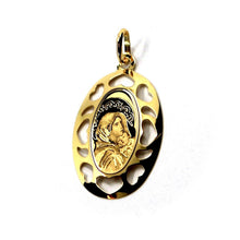 Load image into Gallery viewer, 18K YELLOW GOLD OVAL MEDAL 15x23mm VIRGIN MARY MADONNA AND JESUS HEARTS FRAME.
