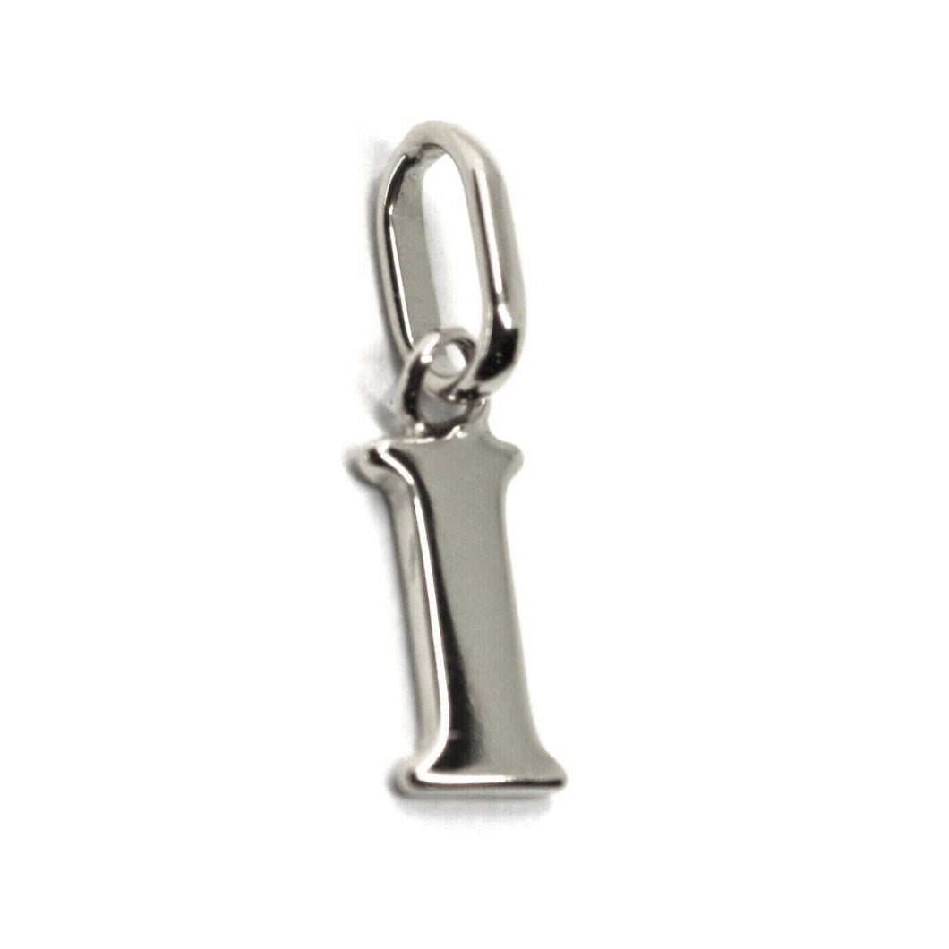 solid 18k white gold charm pendant small initial letter I, 10mm, 0.4 inches.