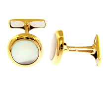 Load image into Gallery viewer, 18k yellow gold cufflinks, round 15mm button with mother of pearl made in italy.

