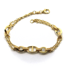 Cargar imagen en el visor de la galería, 18K YELLOW GOLD BRACELET, ALTERNATE WORKED OVALS, MARINER CENTRAL, 19.5cm 7.7&quot;.
