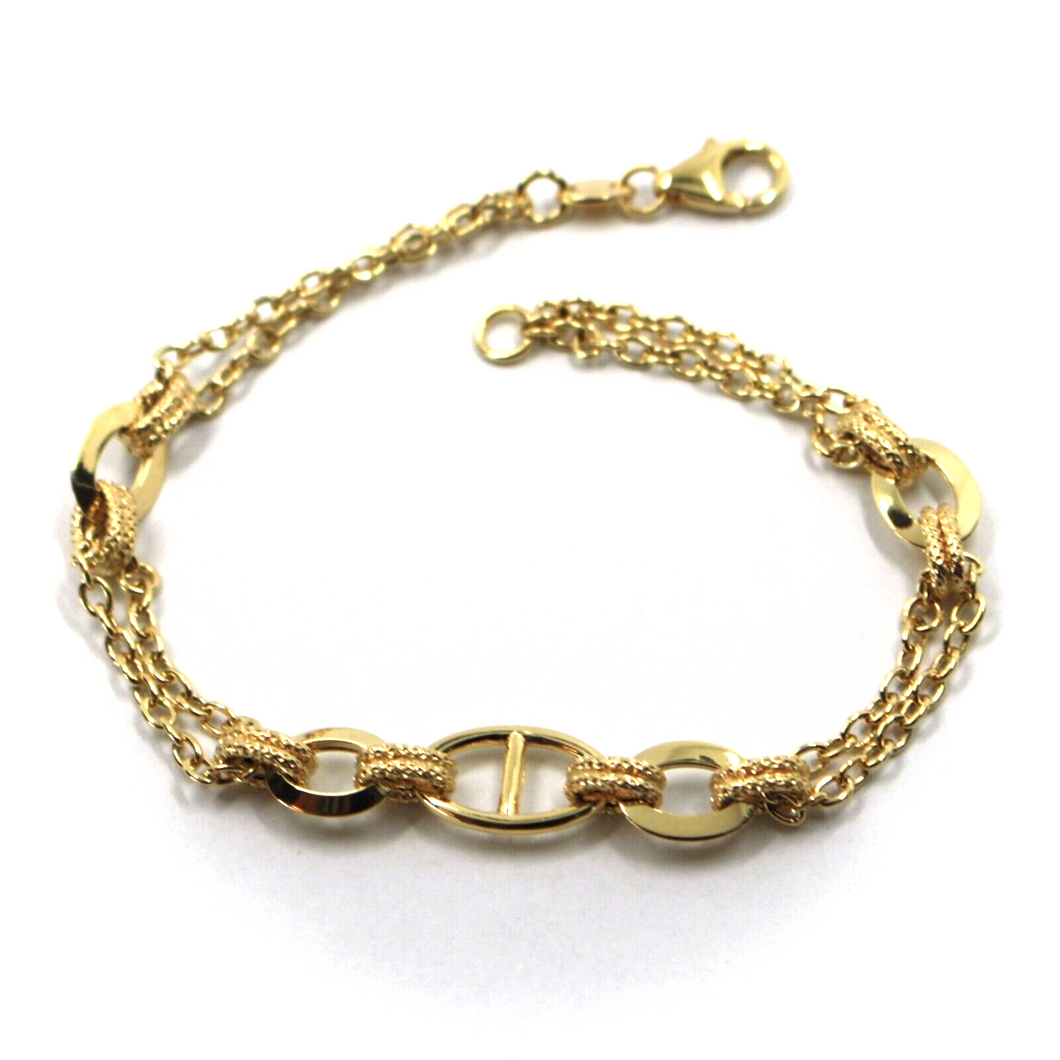 18K YELLOW GOLD BRACELET, ALTERNATE WORKED OVALS, MARINER CENTRAL, 19.5cm 7.7