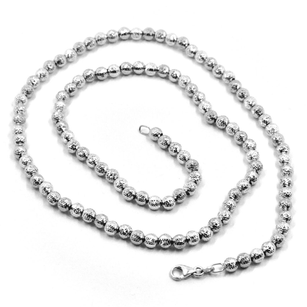 18k white gold balls chain worked spheres 4mm diamond cut, faceted 18